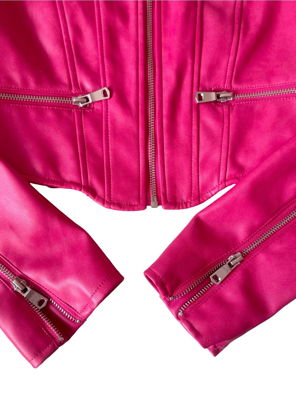 NWT 7 For All Mankind Women’s Pink Cropped Biker Moto Full Zip Jacket Size XS - Picture 5 of 8